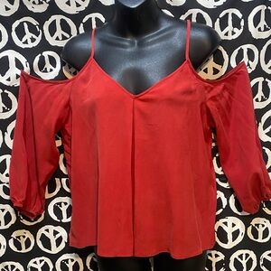 SILK JOIE RED COLD-SHOULDER LONG SLEEVE TOP SZ S